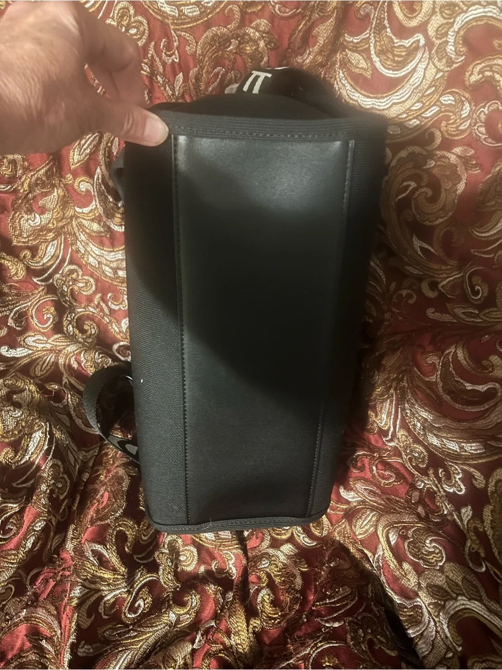 Karl Lagerfeld Black Tote with White Logo and Branded Strap
